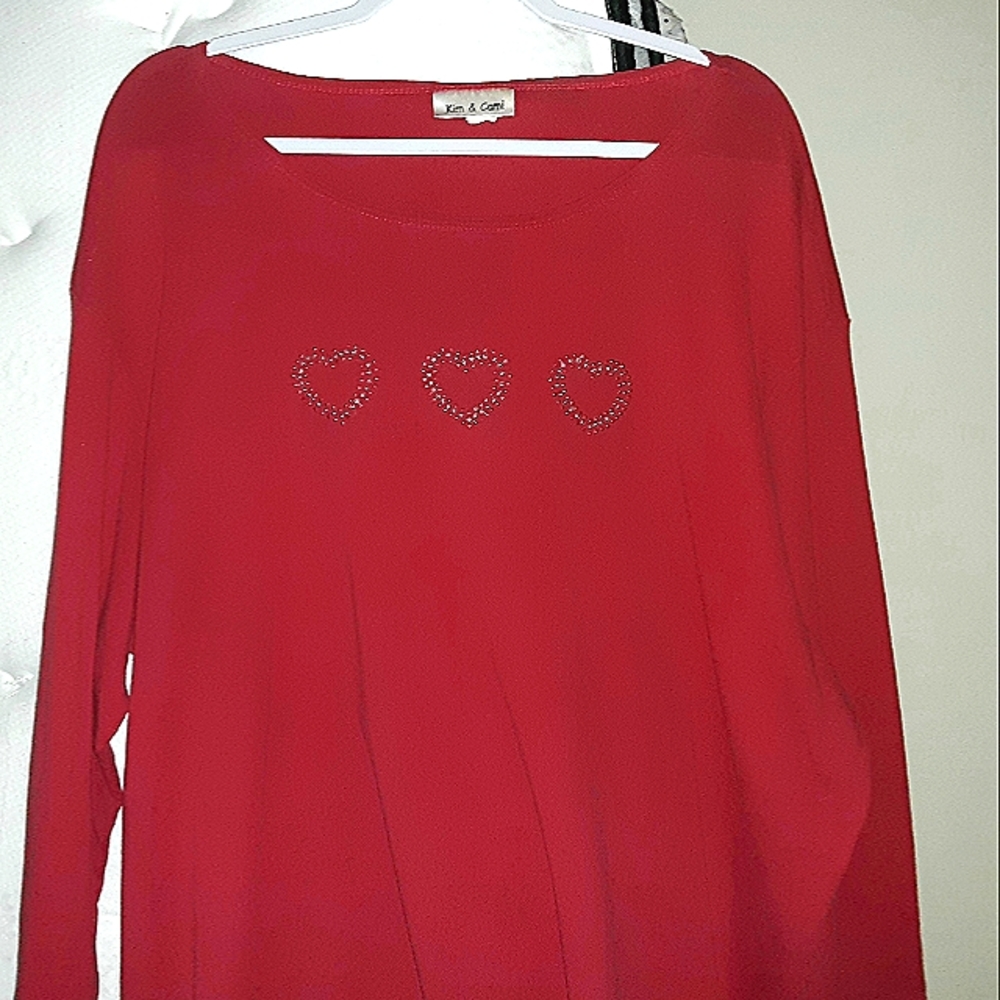 Kim & Cami Plus Size 4X Red Heart Blouse.